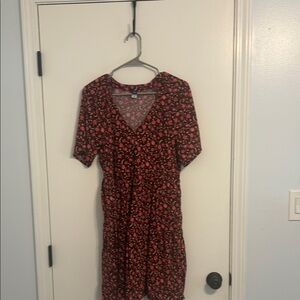 Old Navy Black and Red Floral Mini Dress perfect fall transition dress